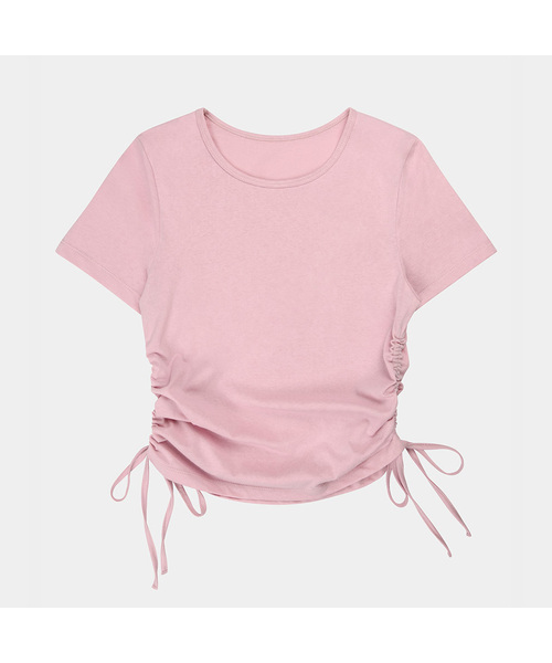 PIGMENT(ピグメント)の「スラブシャーリングクロップTシャツ (JXTS260309)(Tシャツ/カットソー・レディース・オートミール/アイボリー/ピンク・FREE)」の3枚目の写真