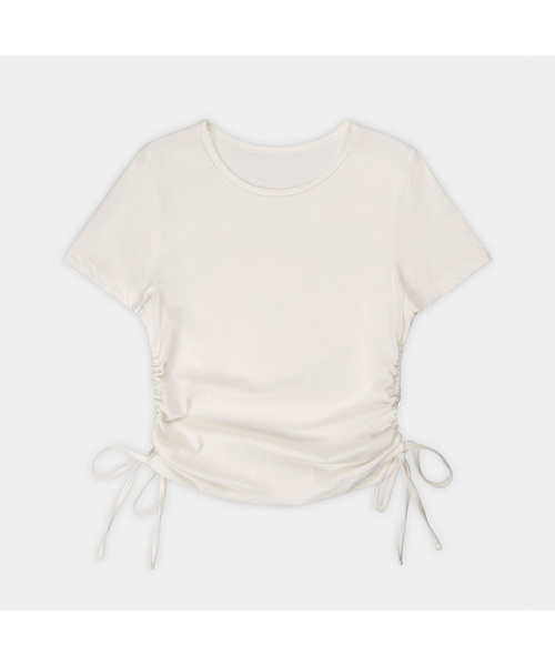 PIGMENT(ピグメント)の「スラブシャーリングクロップTシャツ (JXTS260309)(Tシャツ/カットソー・レディース・オートミール/アイボリー/ピンク・FREE)」の1枚目の写真