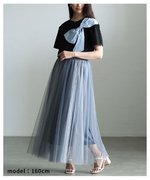 Sawa a la mode(サワアラモード)の「アシンメトリーリボンモチーフカットソー(Tシャツ/カットソー・レディース・ブラック/ホワイト・FREE)」の5枚目の写真