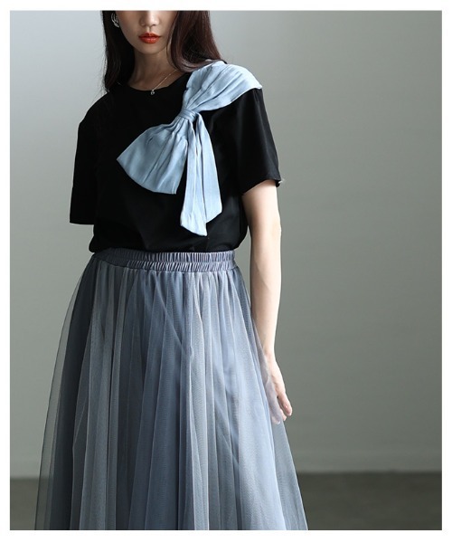 Sawa a la mode(サワアラモード)の「アシンメトリーリボンモチーフカットソー(Tシャツ/カットソー・レディース・ブラック/ホワイト・FREE)」の12枚目の写真