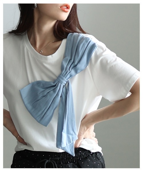 Sawa a la mode(サワアラモード)の「アシンメトリーリボンモチーフカットソー(Tシャツ/カットソー・レディース・ブラック/ホワイト・FREE)」の17枚目の写真
