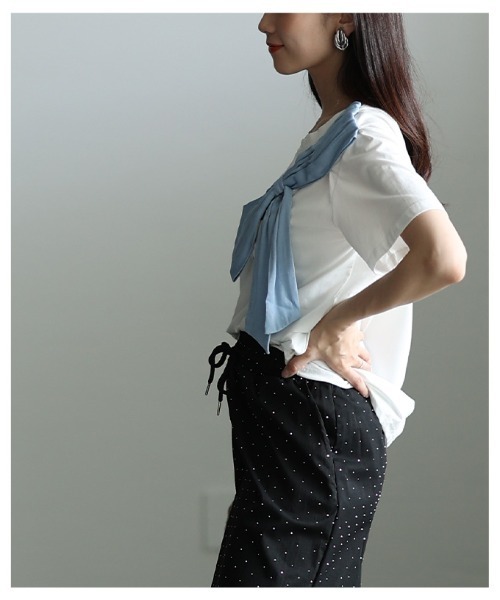 Sawa a la mode(サワアラモード)の「アシンメトリーリボンモチーフカットソー(Tシャツ/カットソー・レディース・ブラック/ホワイト・FREE)」の18枚目の写真