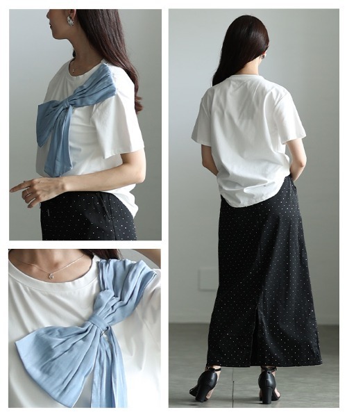 Sawa a la mode(サワアラモード)の「アシンメトリーリボンモチーフカットソー(Tシャツ/カットソー・レディース・ブラック/ホワイト・FREE)」の20枚目の写真