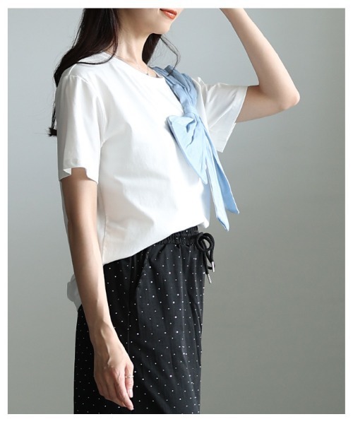 Sawa a la mode(サワアラモード)の「アシンメトリーリボンモチーフカットソー(Tシャツ/カットソー・レディース・ブラック/ホワイト・FREE)」の22枚目の写真