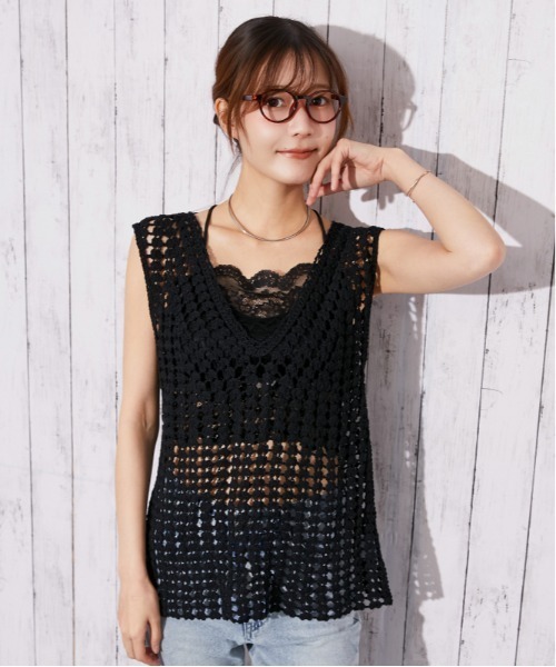 GORGE(ゴージ)の「《かぎ針編み・レースアップ》タンクトップ/ナチュラル×フェミカジュ/春夏/全3色(タンクトップ・レディース・ベージュ/オフホワイト/ブラック・F)」の18枚目の写真