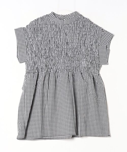 gossip!ロサンゼルス(ゴシップロサンゼルス)の「【2カラー展開】ハイネックシャーリングギャザー半袖チュニック(シャツ/ブラウス・レディース・ブラック/チェック・FREE)」の15枚目の写真