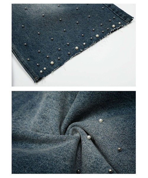 mushwear(マッシュウェア)の「パールスタッズワイドデニムハーフパンツ(デニムパンツ・メンズ・ブルー・X-LARGE/XX-LARGE/SMALL/MEDIUM/LARGE)」の7枚目の写真