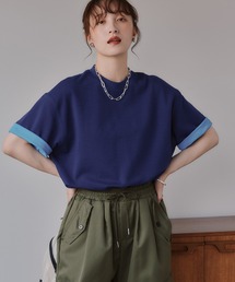 バイカラー ロールアップ Tシャツ
