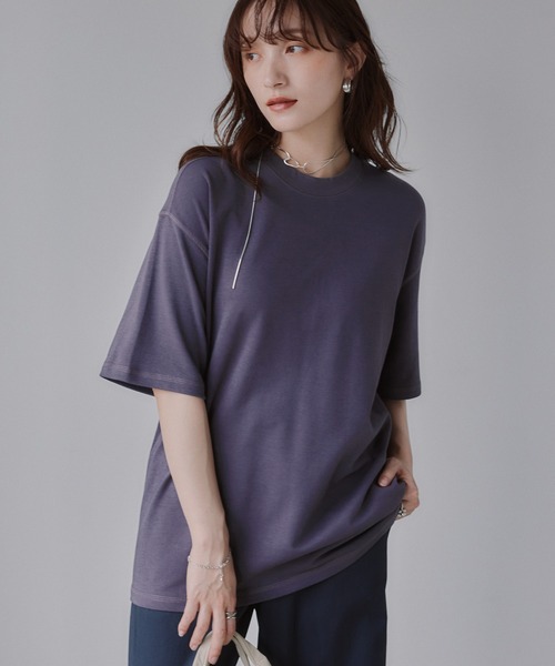 210nouve(トゥージュヌーブ)の「バイカラー ロールアップ Tシャツ(Tシャツ/カットソー・レディース・グレー/ベージュ/ネイビー・FREE)」の16枚目の写真