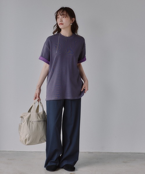 210nouve(トゥージュヌーブ)の「バイカラー ロールアップ Tシャツ(Tシャツ/カットソー・レディース・グレー/ベージュ/ネイビー・FREE)」の17枚目の写真
