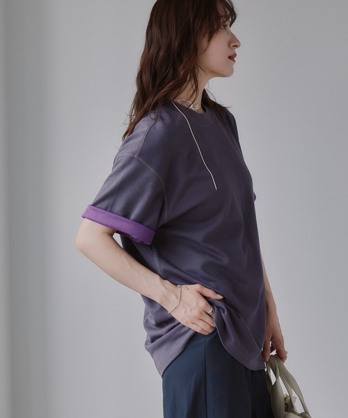 210nouve(トゥージュヌーブ)の「バイカラー ロールアップ Tシャツ(Tシャツ/カットソー・レディース・グレー/ベージュ/ネイビー・FREE)」の15枚目の写真