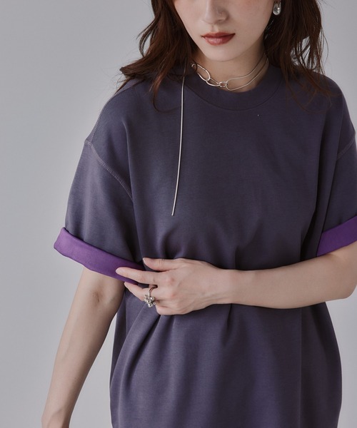 210nouve(トゥージュヌーブ)の「バイカラー ロールアップ Tシャツ(Tシャツ/カットソー・レディース・グレー/ベージュ/ネイビー・FREE)」の21枚目の写真
