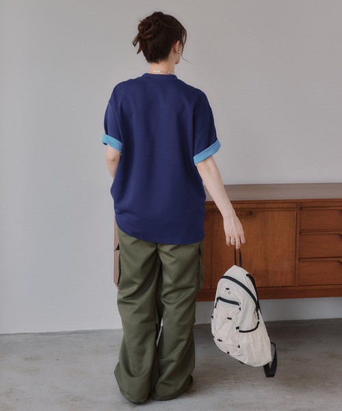 210nouve(トゥージュヌーブ)の「バイカラー ロールアップ Tシャツ(Tシャツ/カットソー・レディース・グレー/ベージュ/ネイビー・FREE)」の8枚目の写真