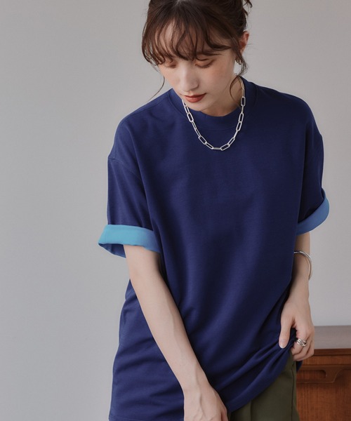 210nouve(トゥージュヌーブ)の「バイカラー ロールアップ Tシャツ(Tシャツ/カットソー・レディース・グレー/ベージュ/ネイビー・FREE)」の20枚目の写真