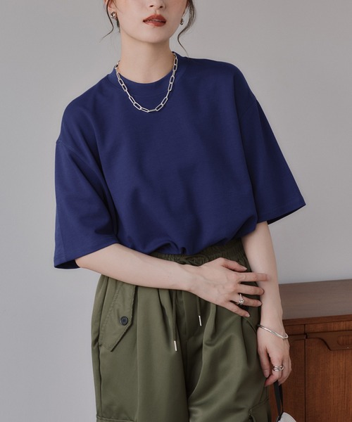 210nouve(トゥージュヌーブ)の「バイカラー ロールアップ Tシャツ(Tシャツ/カットソー・レディース・グレー/ベージュ/ネイビー・FREE)」の14枚目の写真