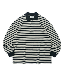 TAILOR STUDIO（テーラースタジオ）の「オックスフォードストライプカラー長袖Tシャツ（ブラック/ホワイト）（ポロシャツ）」