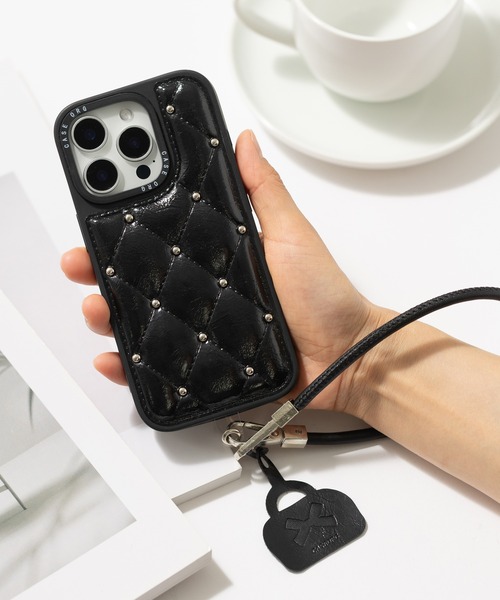 iPhoneケース スマホケース カバー ダイヤキルト スタッズ ストラップ