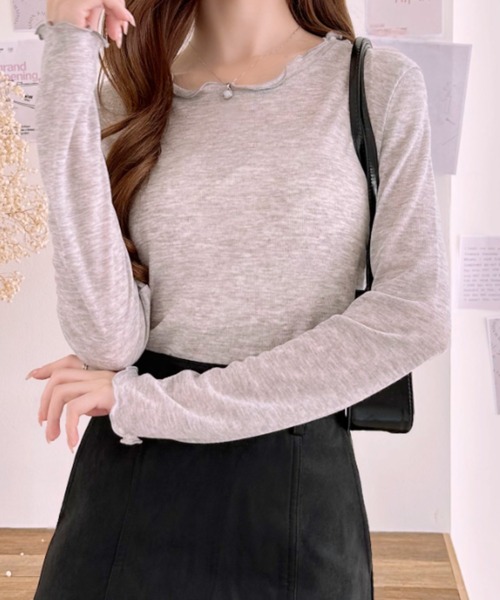 Ada.(エイダ)の「メロウフリル シアー ロングスリーブ カットソー(Tシャツ/カットソー・レディース・ブラック/ライトグリーン/グレー/アイボリー・FREE)」の3枚目の写真