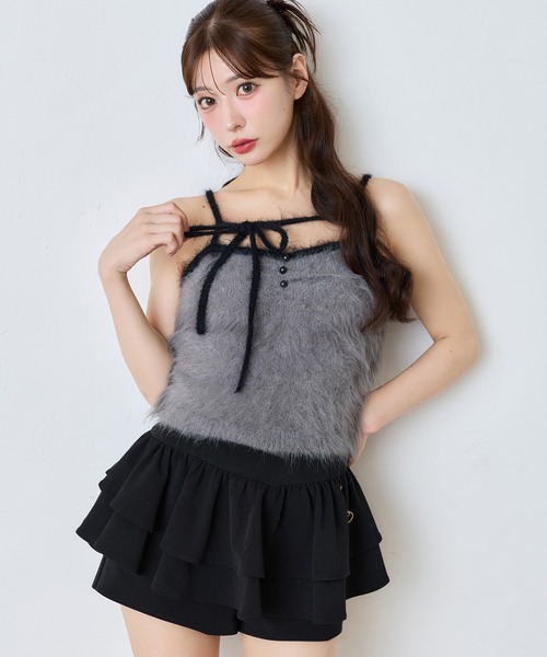 one after another NICE CLAUP(ワンアフターアナザーナイスクラップ)の「パウダーフェザービスチェ(キャミソール・レディース・アイボリー/ブラック/サックスブルー/ピンク/ブラウン/グレー・FREE)」の21枚目の写真