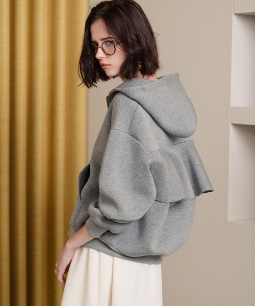 ELFRANK(エルフランク)の「【2026AW】【M~Lサイズ展開】バックフリルダンボールダブルジップパーカー(パーカー・レディース・ネイビー/グレー・M/L)」の1枚目の写真