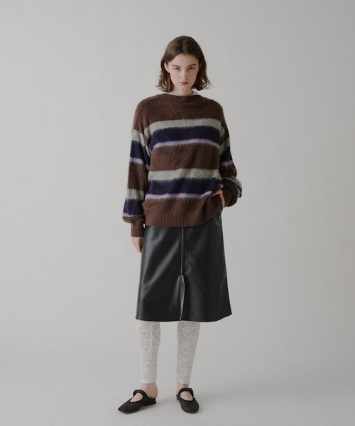 WHIMSIC（ウィムジック）の「【UNISEX】アンゴラブレンドボーダーニットプルオーバー（ニット/セーター・メンズ・ネイビー/ブラウン/ライトベージュ・FREE）」の4枚目の写真