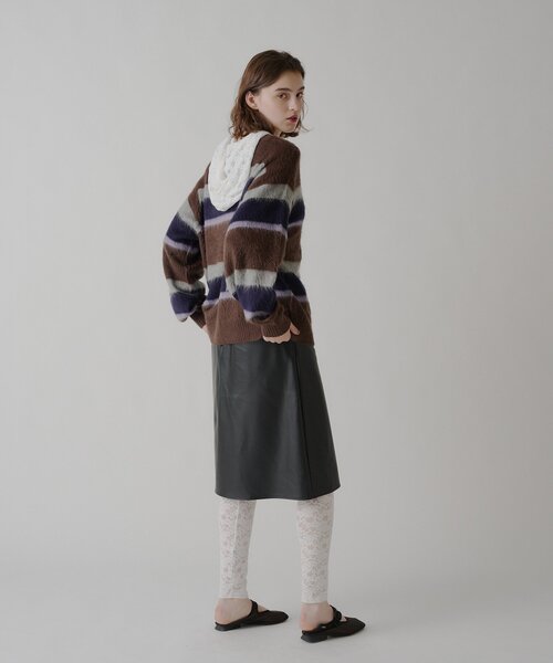 WHIMSIC（ウィムジック）の「【UNISEX】アンゴラブレンドボーダーニットプルオーバー（ニット/セーター・メンズ・ネイビー/ブラウン/ライトベージュ・FREE）」の6枚目の写真