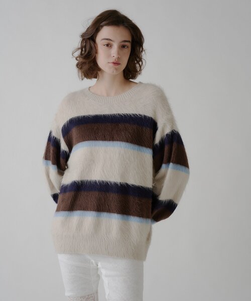 WHIMSIC（ウィムジック）の「【UNISEX】アンゴラブレンドボーダーニットプルオーバー（ニット/セーター・メンズ・ネイビー/ブラウン/ライトベージュ・FREE）」の14枚目の写真