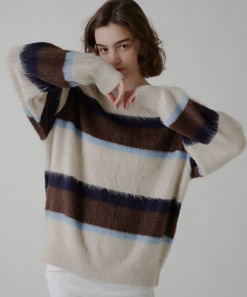 WHIMSIC（ウィムジック）の「【UNISEX】アンゴラブレンドボーダーニットプルオーバー（ニット/セーター・メンズ・ネイビー/ブラウン/ライトベージュ・FREE）」の15枚目の写真
