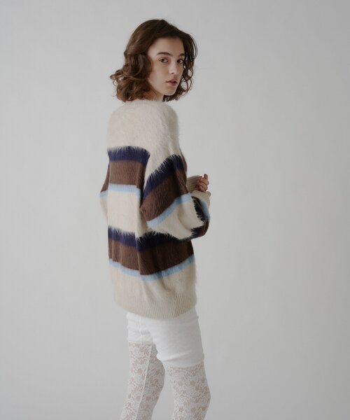WHIMSIC（ウィムジック）の「【UNISEX】アンゴラブレンドボーダーニットプルオーバー（ニット/セーター・メンズ・ネイビー/ブラウン/ライトベージュ・FREE）」の17枚目の写真