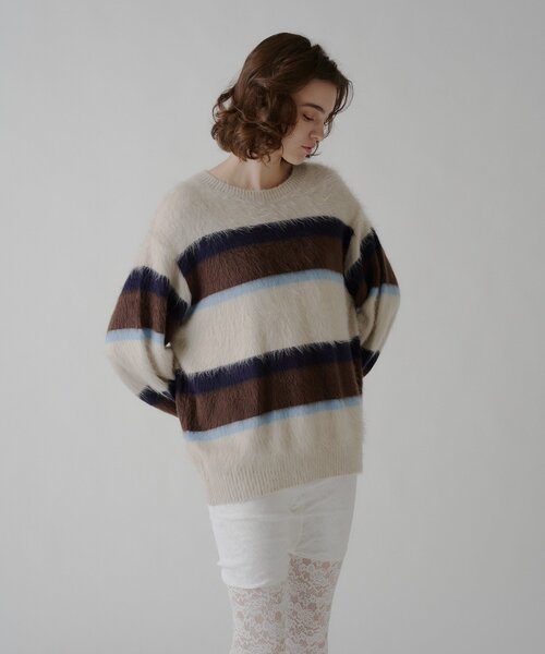 WHIMSIC（ウィムジック）の「【UNISEX】アンゴラブレンドボーダーニットプルオーバー（ニット/セーター・メンズ・ネイビー/ブラウン/ライトベージュ・FREE）」の18枚目の写真