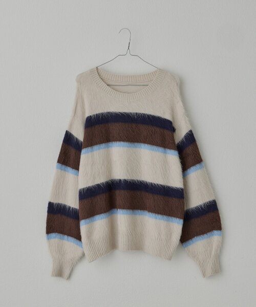 WHIMSIC（ウィムジック）の「【UNISEX】アンゴラブレンドボーダーニットプルオーバー（ニット/セーター・メンズ・ネイビー/ブラウン/ライトベージュ・FREE）」の22枚目の写真