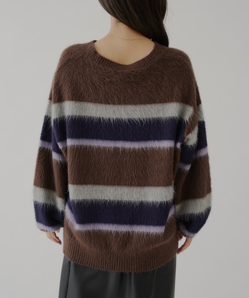 WHIMSIC（ウィムジック）の「【UNISEX】アンゴラブレンドボーダーニットプルオーバー（ニット/セーター・メンズ・ネイビー/ブラウン/ライトベージュ・FREE）」の8枚目の写真