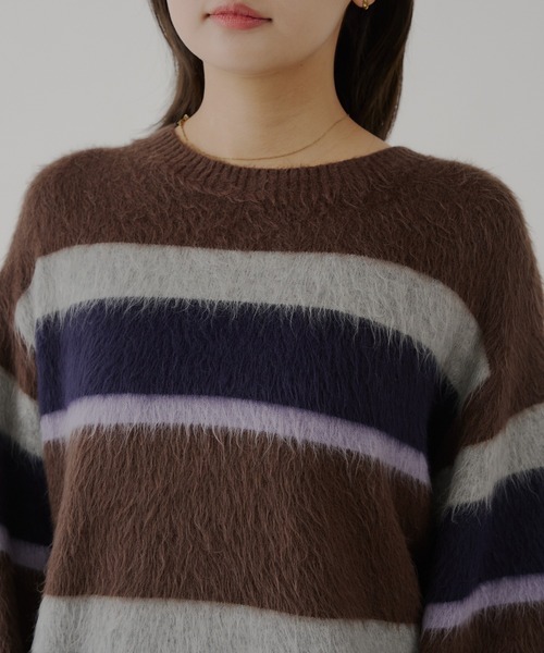 WHIMSIC（ウィムジック）の「【UNISEX】アンゴラブレンドボーダーニットプルオーバー（ニット/セーター・メンズ・ネイビー/ブラウン/ライトベージュ・FREE）」の9枚目の写真