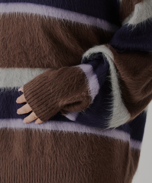 WHIMSIC（ウィムジック）の「【UNISEX】アンゴラブレンドボーダーニットプルオーバー（ニット/セーター・メンズ・ネイビー/ブラウン/ライトベージュ・FREE）」の10枚目の写真
