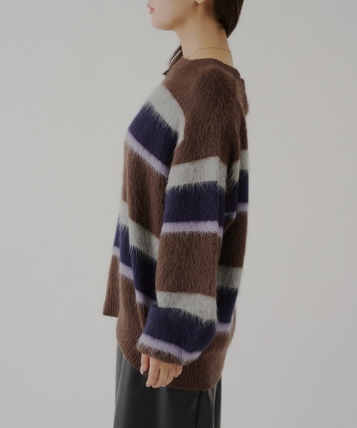WHIMSIC（ウィムジック）の「【UNISEX】アンゴラブレンドボーダーニットプルオーバー（ニット/セーター・メンズ・ネイビー/ブラウン/ライトベージュ・FREE）」の13枚目の写真