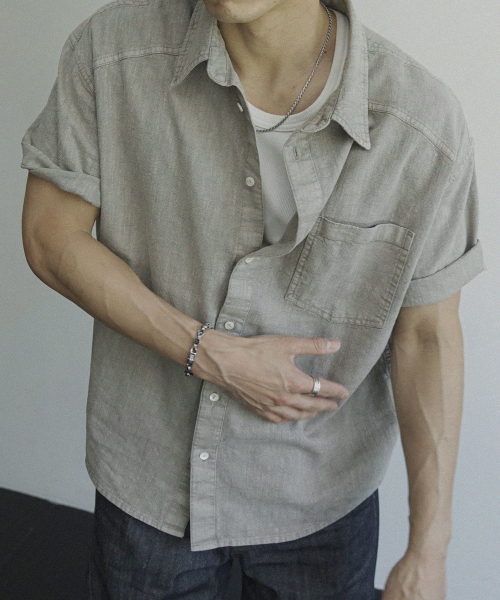 SIIIIDO(シド)の「GAIUS HALF SHIRT(BEIGE)(シャツ/ブラウス・メンズ・その他・2)」の1枚目の写真