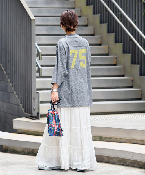 RIDING HIGH（ライディングハイ）の「【RIDING HIGH/ライディングハイ】 88/12CHAPIONテンジクフットボールチュニッ（Tシャツ/カットソー・レディース・チャコールグレー/カーキ/ブラック・FREE）」の4枚目の写真