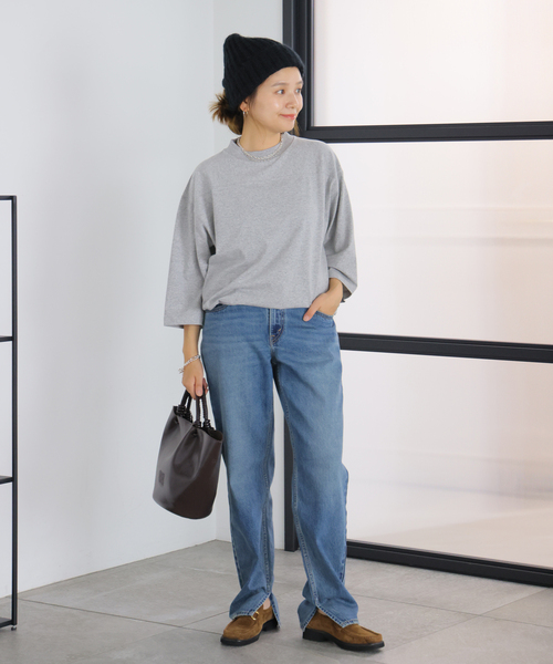 RIDING HIGH（ライディングハイ）の「【RIDING HIGH/ライディングハイ】 88/12CHAPIONテンジクフットボールチュニッ（Tシャツ/カットソー・レディース・チャコールグレー/カーキ/ブラック・FREE）」の5枚目の写真