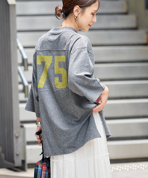 RIDING HIGH（ライディングハイ）の「【RIDING HIGH/ライディングハイ】 88/12CHAPIONテンジクフットボールチュニッ（Tシャツ/カットソー・レディース・チャコールグレー/カーキ/ブラック・FREE）」の8枚目の写真