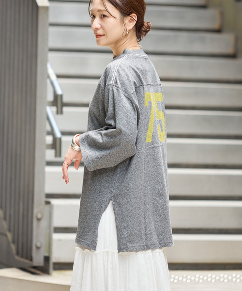 RIDING HIGH（ライディングハイ）の「【RIDING HIGH/ライディングハイ】 88/12CHAPIONテンジクフットボールチュニッ（Tシャツ/カットソー・レディース・チャコールグレー/カーキ/ブラック・FREE）」の10枚目の写真