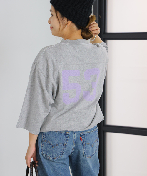 RIDING HIGH（ライディングハイ）の「【RIDING HIGH/ライディングハイ】 88/12CHAPIONテンジクフットボールチュニッ（Tシャツ/カットソー・レディース・チャコールグレー/カーキ/ブラック・FREE）」の14枚目の写真