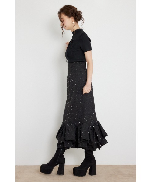 rienda(リエンダ)の「ウォッシャブルリボンハーフスリーブニットトップス 夏服 秋服(ニット/セーター・レディース・ブラック/アイボリー/ピンク・FREE)」の5枚目の写真