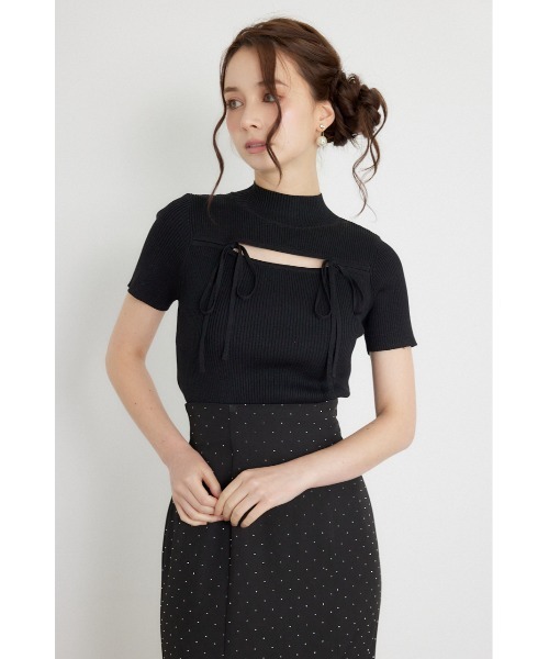 rienda(リエンダ)の「ウォッシャブルリボンハーフスリーブニットトップス 夏服 秋服(ニット/セーター・レディース・ブラック/アイボリー/ピンク・FREE)」の7枚目の写真