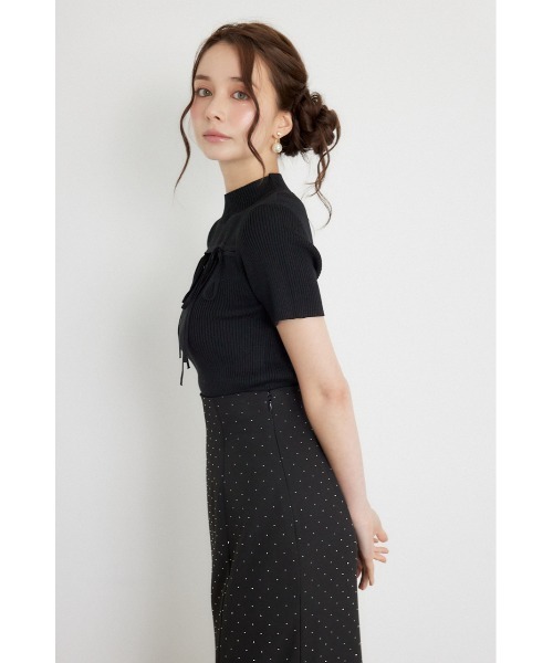 rienda(リエンダ)の「ウォッシャブルリボンハーフスリーブニットトップス 夏服 秋服(ニット/セーター・レディース・ブラック/アイボリー/ピンク・FREE)」の8枚目の写真