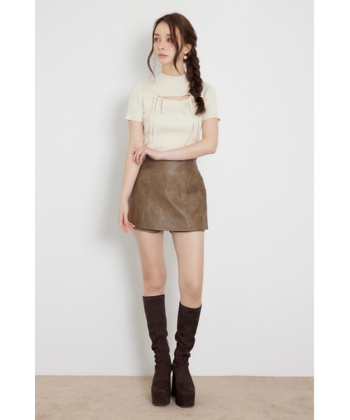 rienda(リエンダ)の「ウォッシャブルリボンハーフスリーブニットトップス 夏服 秋服(ニット/セーター・レディース・ブラック/アイボリー/ピンク・FREE)」の12枚目の写真