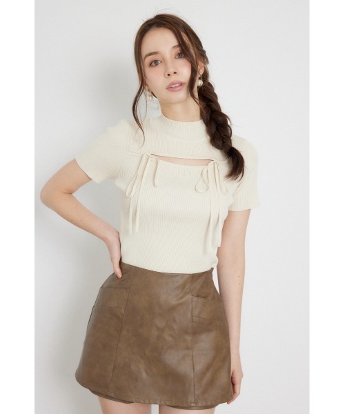 rienda(リエンダ)の「ウォッシャブルリボンハーフスリーブニットトップス 夏服 秋服(ニット/セーター・レディース・ブラック/アイボリー/ピンク・FREE)」の15枚目の写真