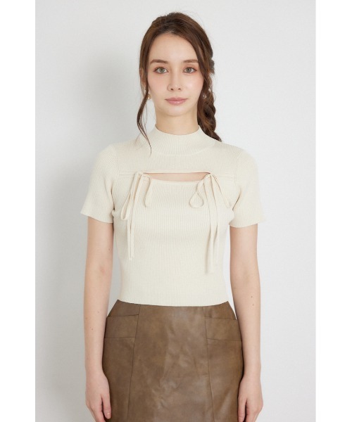 rienda(リエンダ)の「ウォッシャブルリボンハーフスリーブニットトップス 夏服 秋服(ニット/セーター・レディース・ブラック/アイボリー/ピンク・FREE)」の17枚目の写真