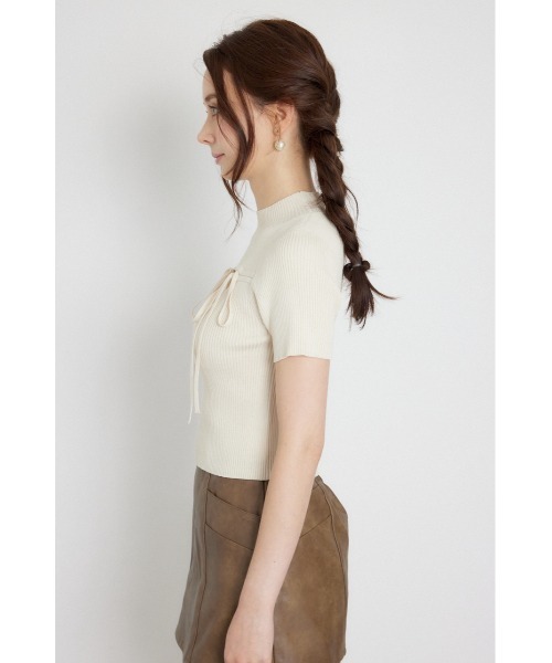 rienda(リエンダ)の「ウォッシャブルリボンハーフスリーブニットトップス 夏服 秋服(ニット/セーター・レディース・ブラック/アイボリー/ピンク・FREE)」の18枚目の写真