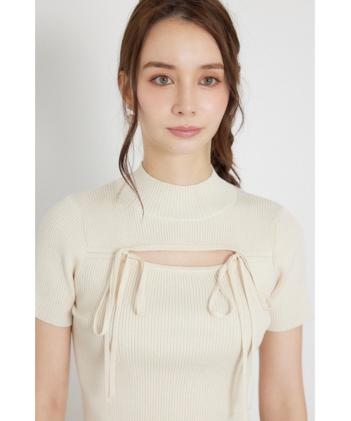 rienda(リエンダ)の「ウォッシャブルリボンハーフスリーブニットトップス 夏服 秋服(ニット/セーター・レディース・ブラック/アイボリー/ピンク・FREE)」の20枚目の写真