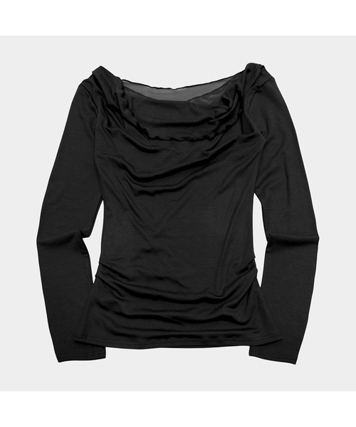 PLACE STUDIO(プレイススタジオ)の「ドレープボートネックシャーリングスリムフィットシンプルウィメンズ長袖ロングスリーブTシャツ _2COLOR(Tシャツ/カットソー・レディース・ブラウン/ブラック・FREE)」の2枚目の写真